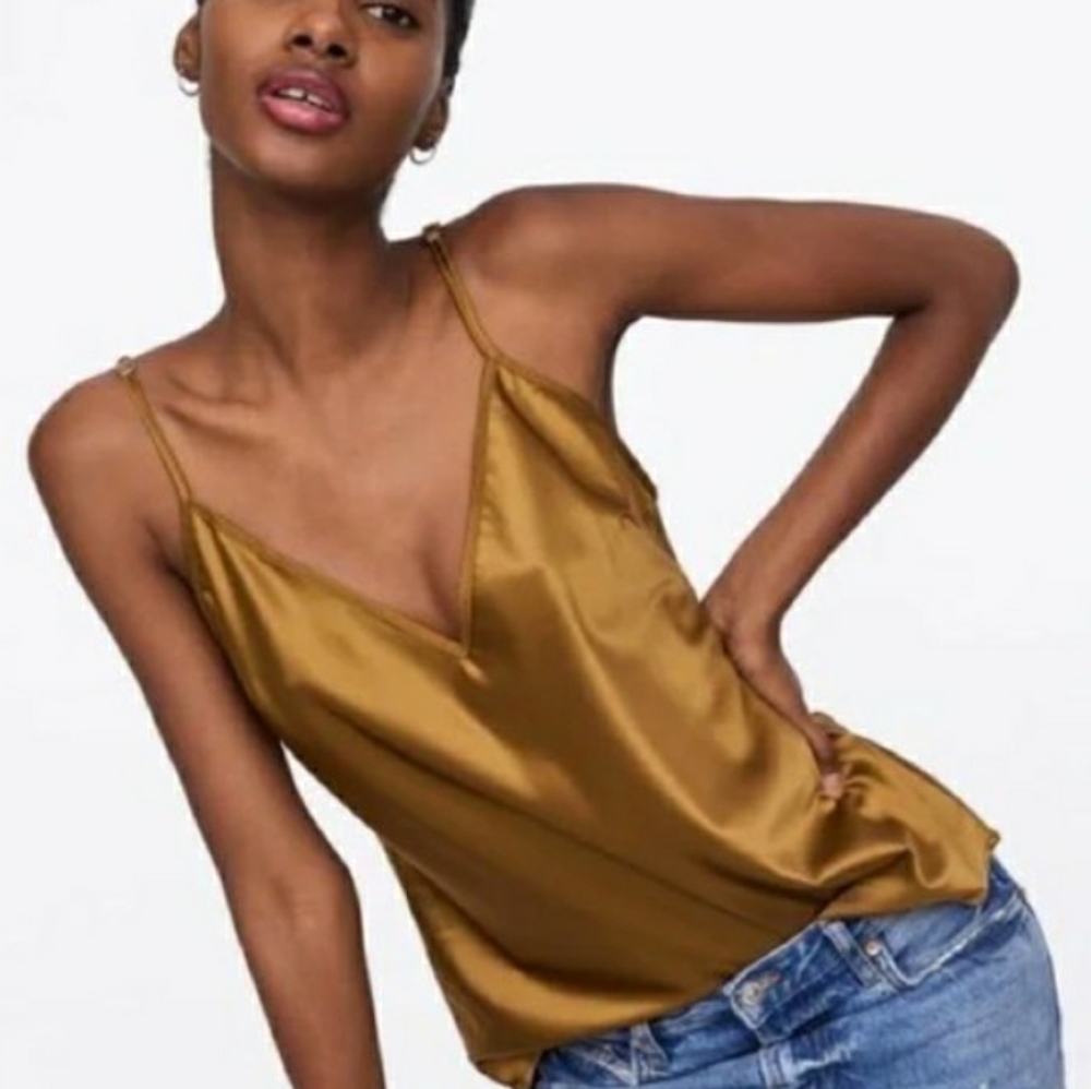 ZARA Tan Satin Tank Top size M